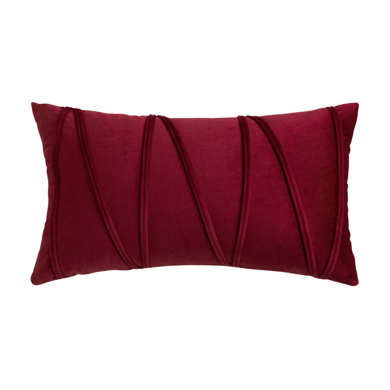 Velvet Cross Lines Cushion Rectangular Cushion Cover, Wine Red