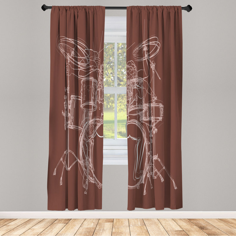 Microfiber Floral Semi-Sheer Rod Pocket Curtain Panels, 28" W x 84" L, Brown/White