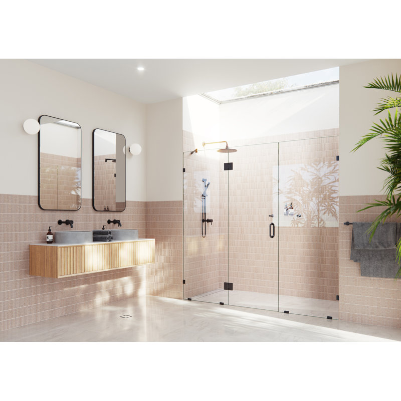 Stellar 100.25 in. x 78 in. Fully Frameless 3 Panel Inline Hinge Shower Door, Matte Black