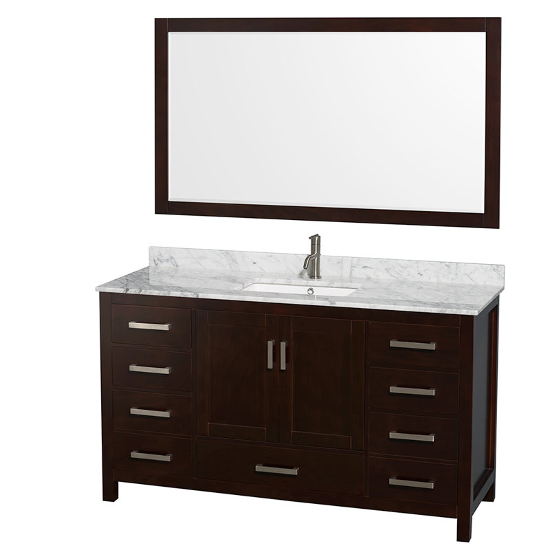 Sheffield 60" Single Bathroom Vanity Set with Mirror, Espresso, 8" widespread