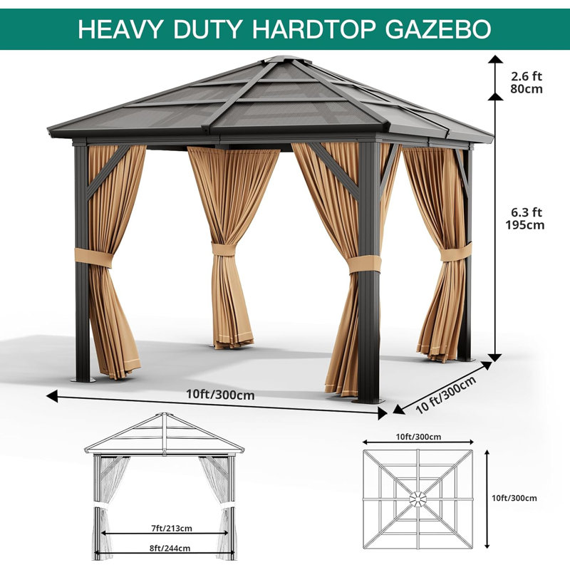 Aluminum Frame Outdoor Canopy, Weatherproof PVC Roof, Permanent Sun Protection Pavilion with Ventilation, Ideal for Backyard, Patio, Parks, Events