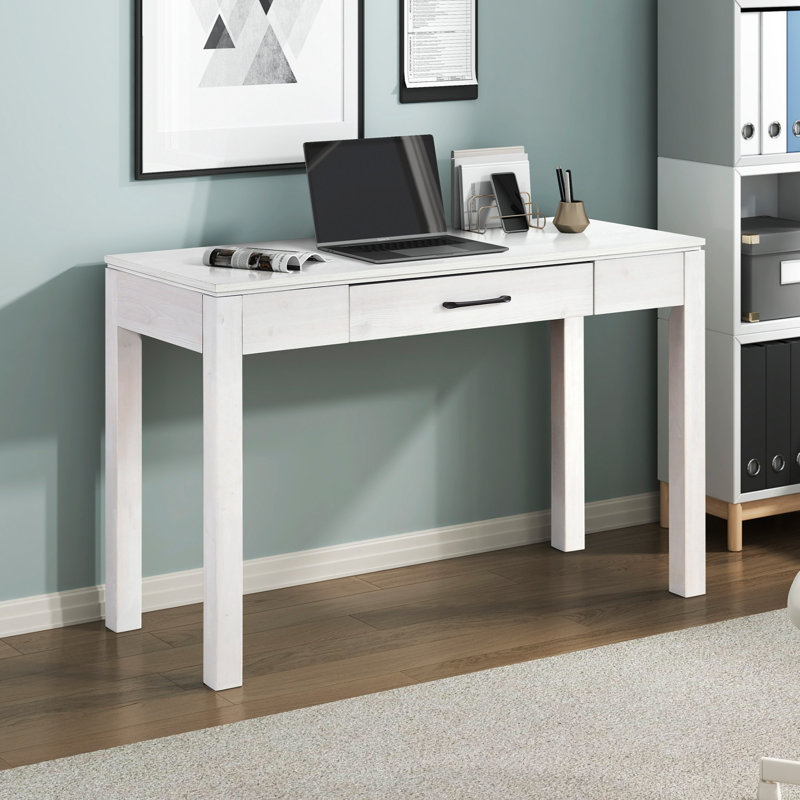 Bureau d'écriture moderne avec tiroir et prise de courant USB intégrée, White