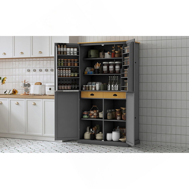 40.2X20x71.3Inch High Freestanding Kitchen Pantry Large Cupboard Storage Cabinet With 2 Drawers, 2 Adjustable Shelves, 8 Door Shelves For Kitchen, Dining Room,Gray
