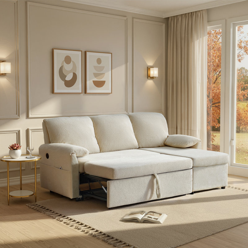 Canapé-lit rembourré en forme de L, Beige