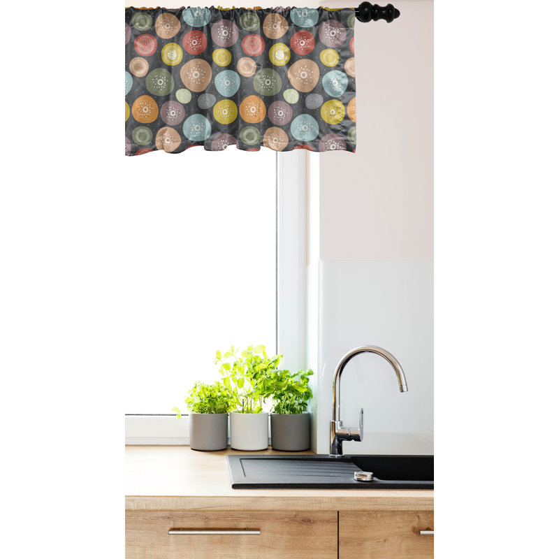 Dark Grey and Multicolor Satin Rod Pocket Valance Set