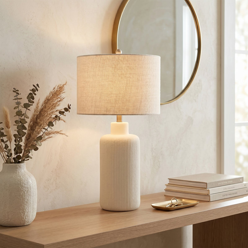 Mathel Cream Ceramic Table Lamp, 25.25" H x 14" W x 14" D