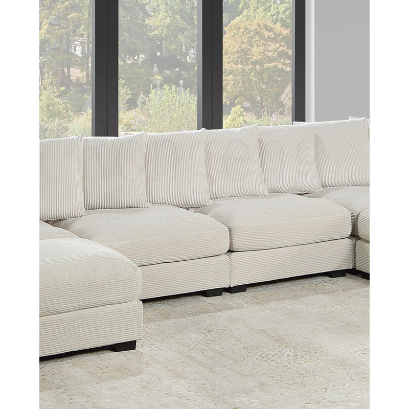 Living Room Furniture Armless Chair Beige Corduroy 1pc Armless Chair Soft Cushion Wood Legs