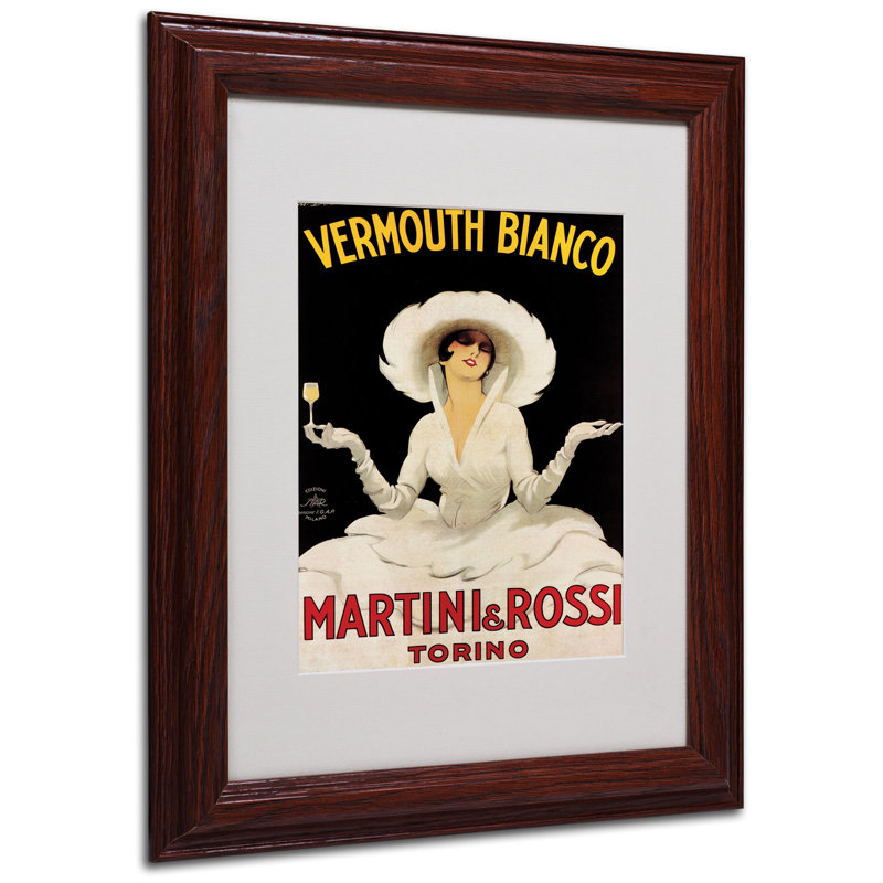 « vermouth bianco martini & vincent » par marcello dudovich, affiche rétro encadrée à cadre mat, H 14 po x l 11 po x P 0,5 po