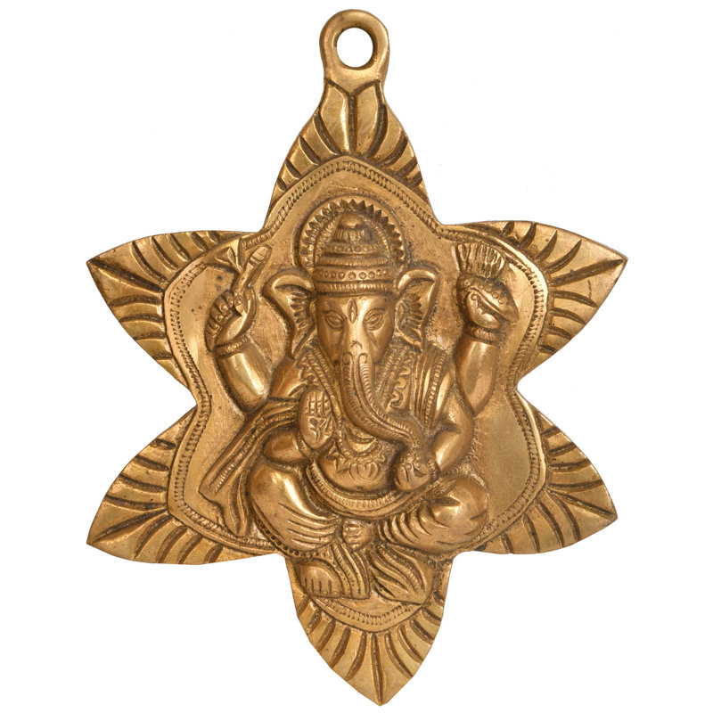 Suspension murale en laiton à motif d'étoiles de 7 po à la main Ganesha
