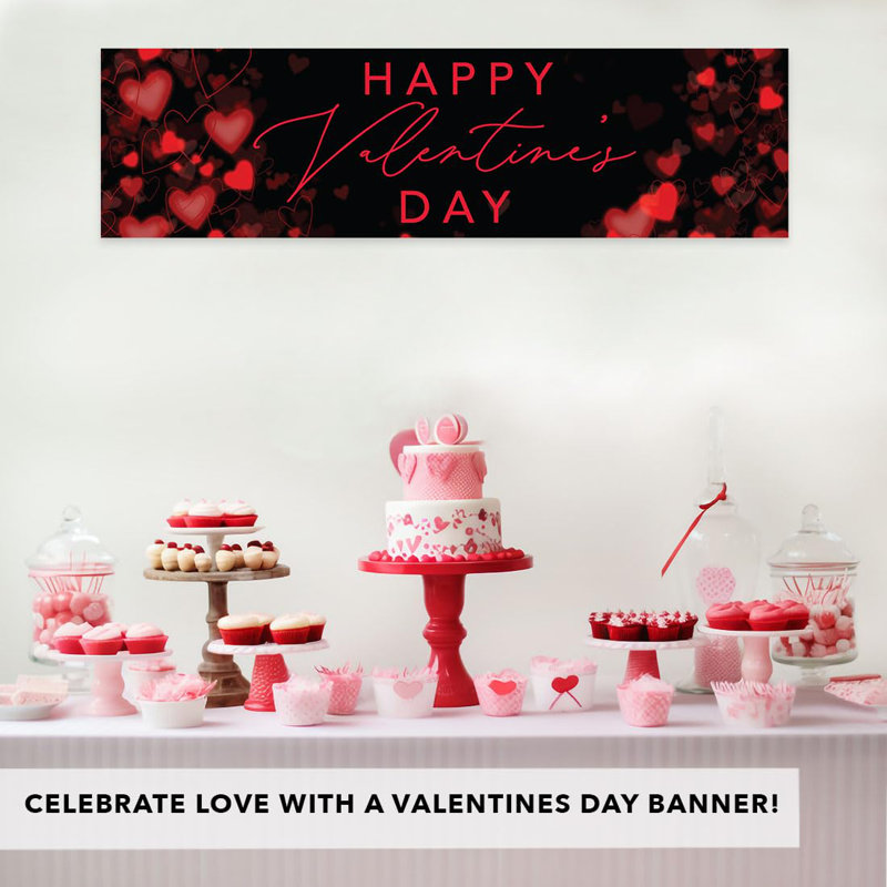  Bannière flottante avec cœurs rouges pour la Saint-Valentin 13 x 48