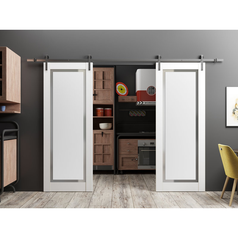 Double porte de grange blanche en verre givré Planum, 64 po x 96 po