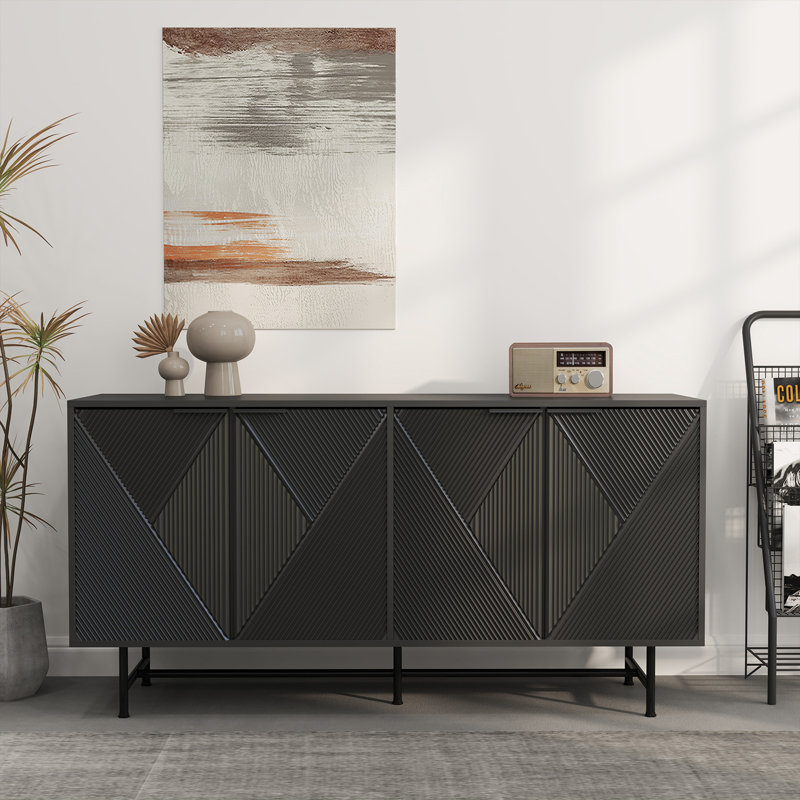 Buffet 57 po à 4 portes avec rangement et rangement, armoire de cuisine moderne pour le salon, le couloir et la salle à manger