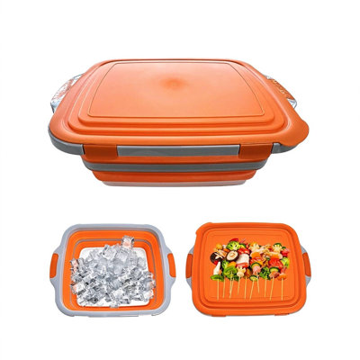 Collapsible BBQ Prep Tub with Lid, Folding Wash Basin with Cutting Board for Camping/RV/Kitchen - Meal Prep, BBQ Grill Prep & Veggie Washing