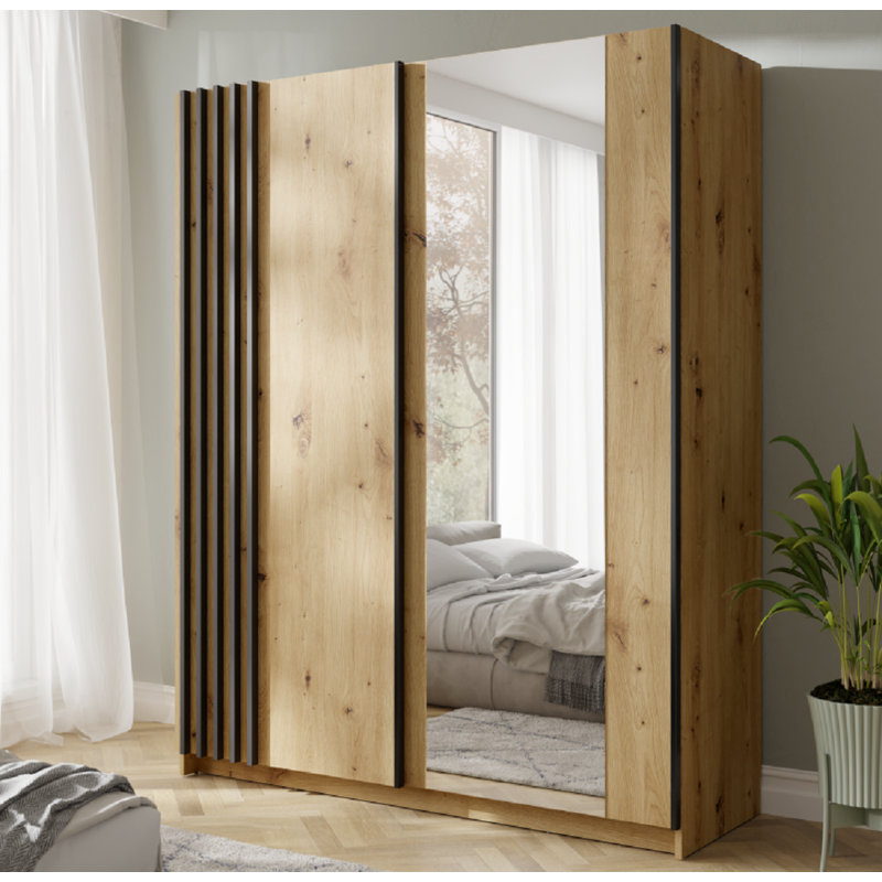 Laminate Wardrobe, 198.5cm H x 150.6cm W x 62cm D, Natural