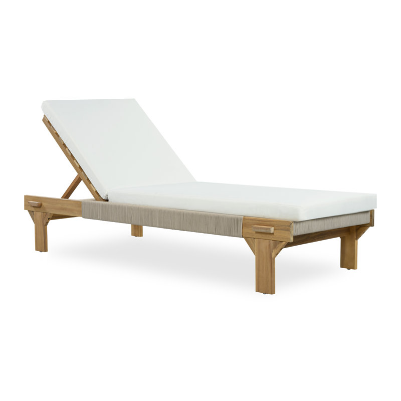 Méridienne d'extérieur en bois d'acacia moderne Cloven, Corde beige / teck clair, 2