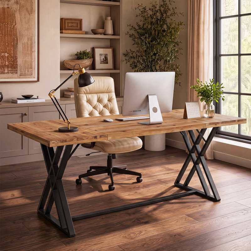 Solid Wood Steel Computer Desk