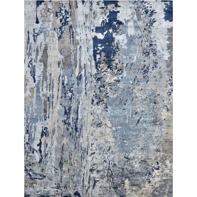 Hand Knotted Abstract Area Rug in Blue