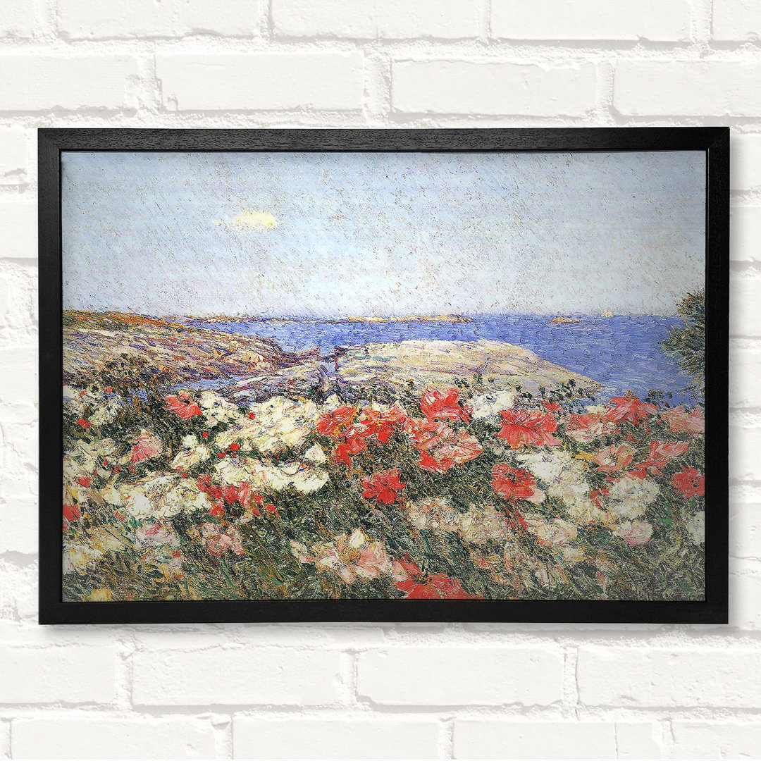 Mohnblumen auf den Isles of Shoals von Childe Hassam - Geschlossener Eckrahmen Kunstdrucke auf Holz