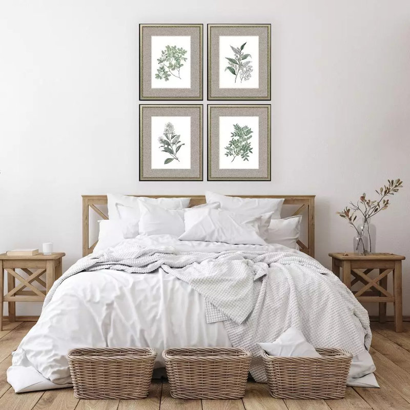 Fleurs blanches S / 4, impression encadrée sur papier 4 pièces