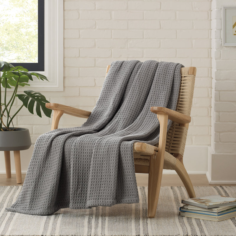 Couverture en coton Waffle Weave, gris, Jeté