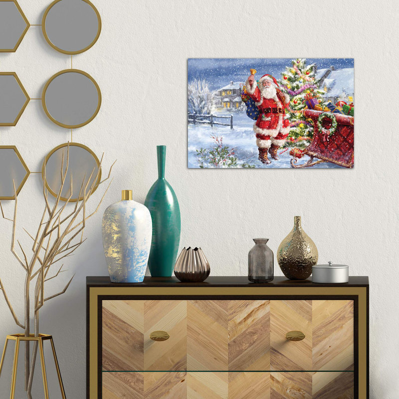 Santa Ringing Bell With Sleigh by Marcello Corti - Wrapped Canvas Print, 66.04 cm H x 45.72 cm W x 1.91 cm D