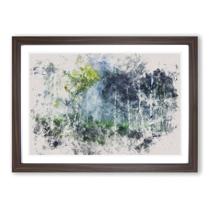 Wonderous Birch Tree Forest Watercolour - Picture Frame Graphic Art Print, Walnut Framed, 62cm H x 87cm W x 2cm D