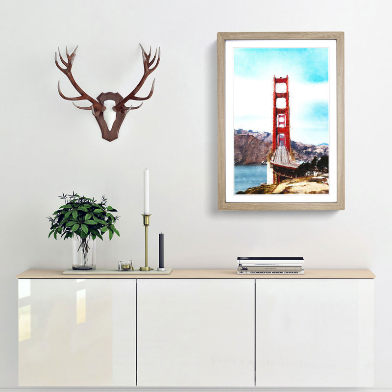 Golden Gate Bridge - Picture Frame Painting Print, 87cm H x 62cm W x 2cm D, Oak Framed