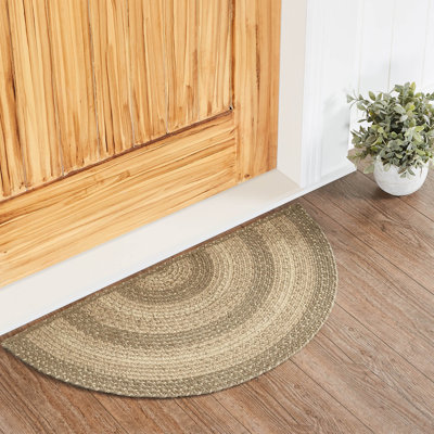 Tapis en laine tressé géométrique Amadus / kaki jute / taupe gris / crème