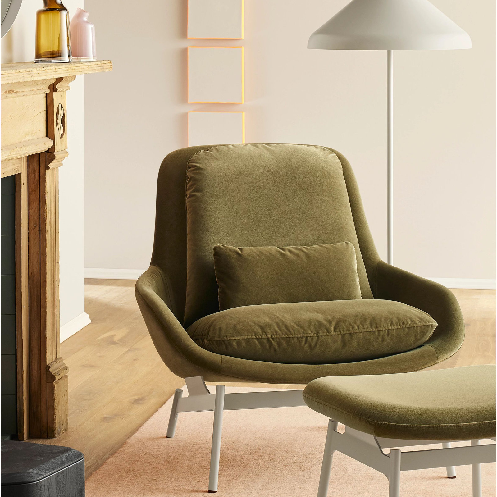 Field Upholstered Accent Chair, Moss Velvet Polyester Blend
