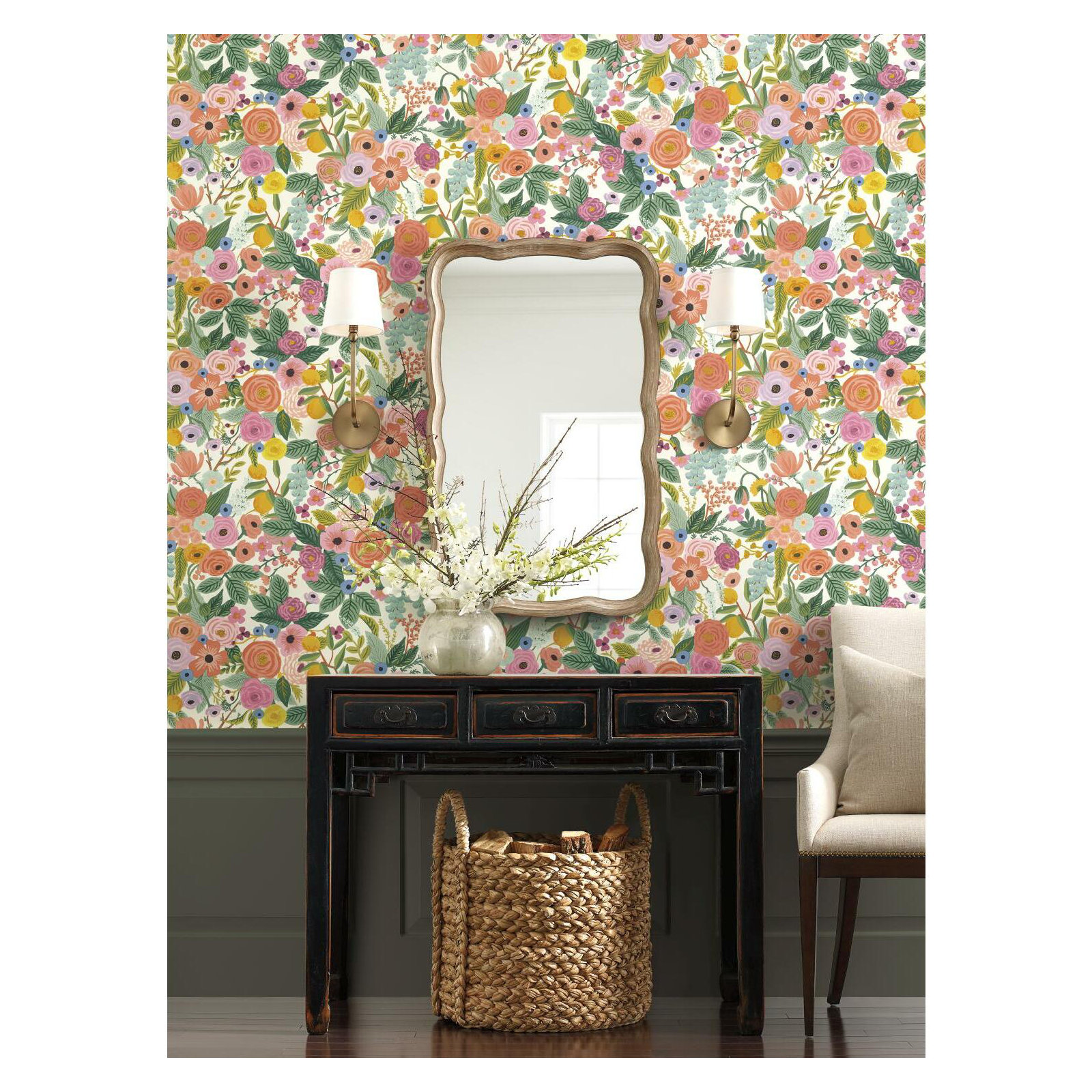 Garden Party 20' L x 27" W Peel and Stick Wallpaper Roll, Rose
