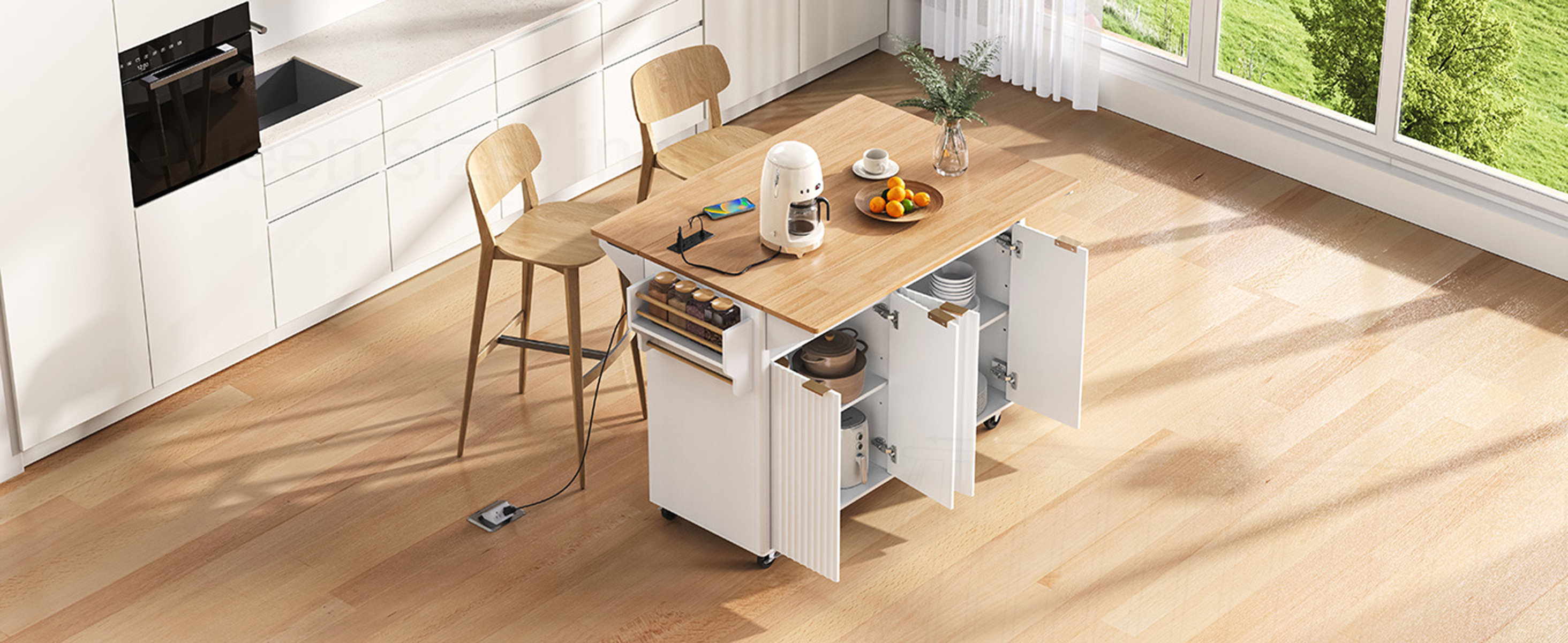 Red Barrel Studio 55.5" Fluted Kitchen Island with 2 Drop Leaf ...