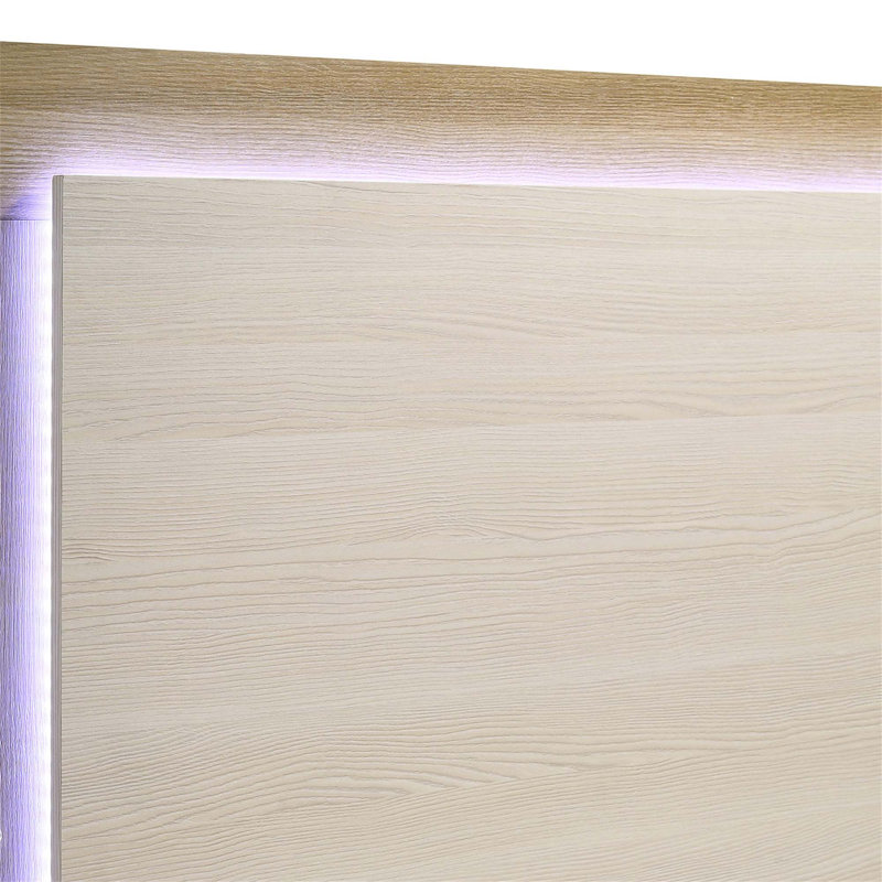 Grand lit à panneau en bois naturel et blanc à DEL avec éclairage intégré Lincoln pour chambres à coucher modernes et élégantes
