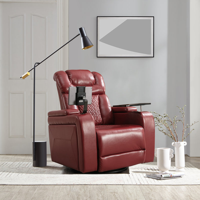 Fauteuil inclinable pivotant en cuir Keerstin, Similicuir rouge