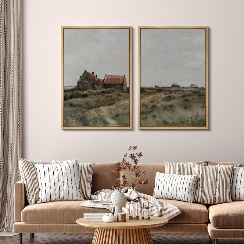 «Deserte Homestead Vintage Landscape», 2 pièces sur toile, Naturel, H 36 po x l 48 po