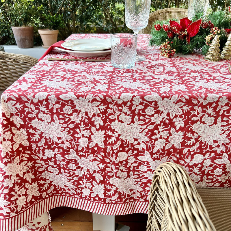 Carmen Red And White Square Tablecloth, 60" Square