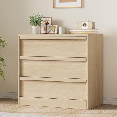 3 Drawer Dresser for Bedroom, Modern Natural Oak Nightstand with Large Storage Drawers, Small Wood Bedside Table for Nursery & Living Room
