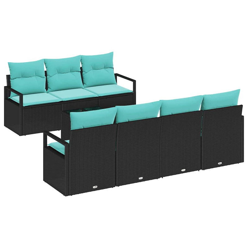  Ensemble de canapé de jardin avec coussin manuel 8 pièces noir et turquoise