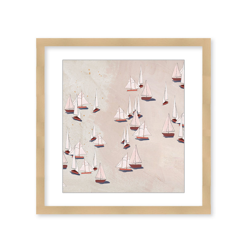 Coastal Retreat Modern Ensemble: Sailboat Odyssey, 24" H x 24" W, Wrapped Canvas, Gold