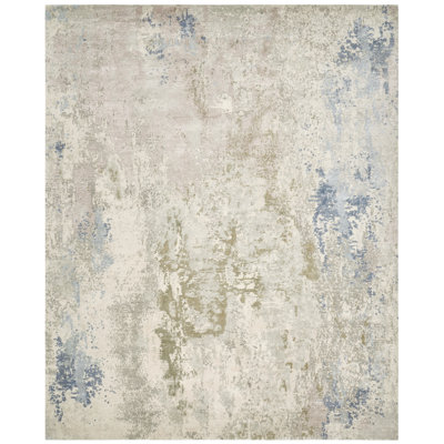 Hand Knotted Abstract Area Rug in Blue/Tan