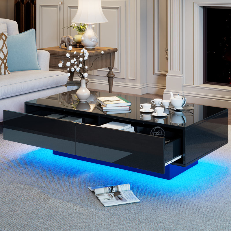 Daveion Solid Coffee Table with Storage, Black