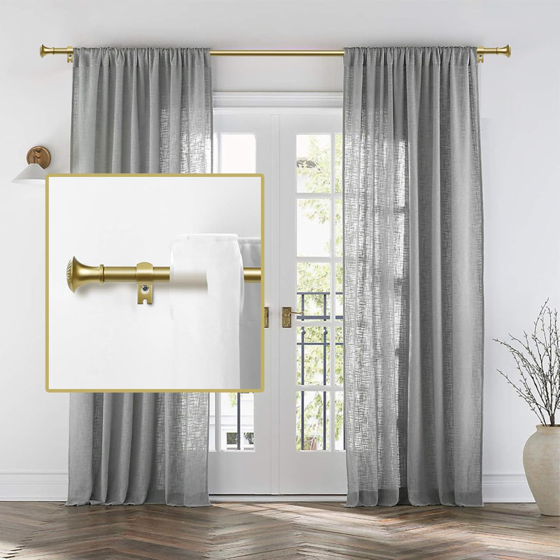 Ensemble de tringle à rideaux télescopique simple 5/8 po avec embouts de trompette, Doré, 48" – 84"