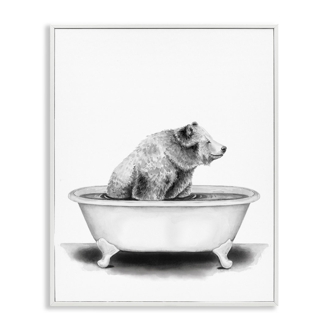 'Bear in a Tub Funny Animal Bathroom' by Rachel Neiman - Drawing Print Stupell Industries Frame 