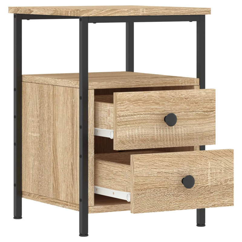 Orlie 34cm W Iron Bedside Table, Sonoma Oak