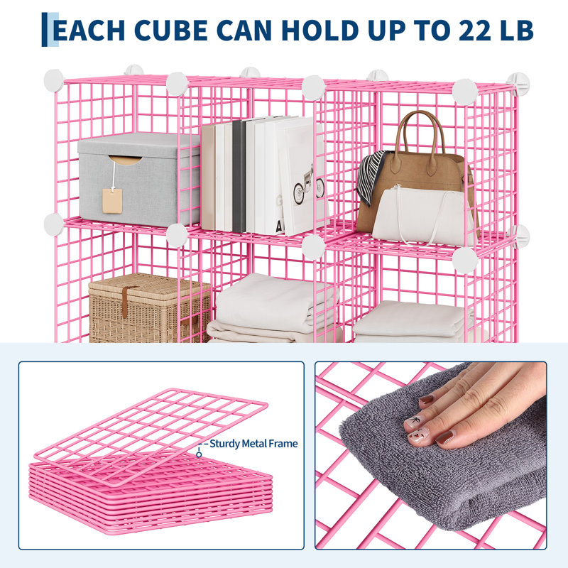 95cm W Metal Shelving Unit, Pink