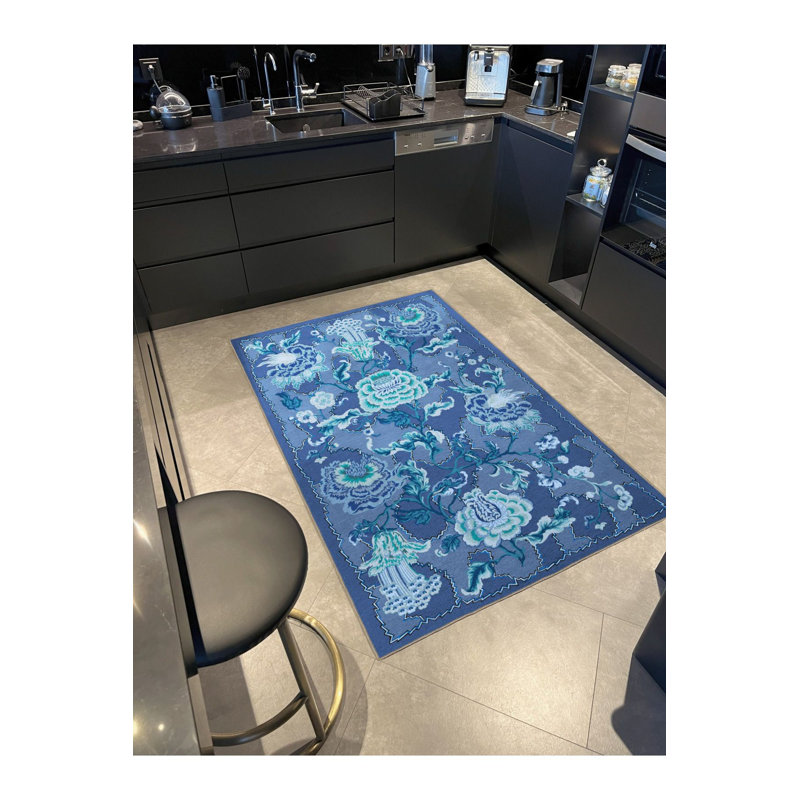 Tapis décoratif bleu à motif floral abstrait et créatif, Tapis de couloir 2 pi 6 po x 6 pi 7 po