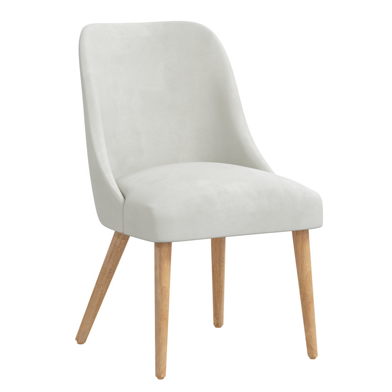 Chaise en bois massif Lozelle, Bois naturel, Velours performance gris clair Bella