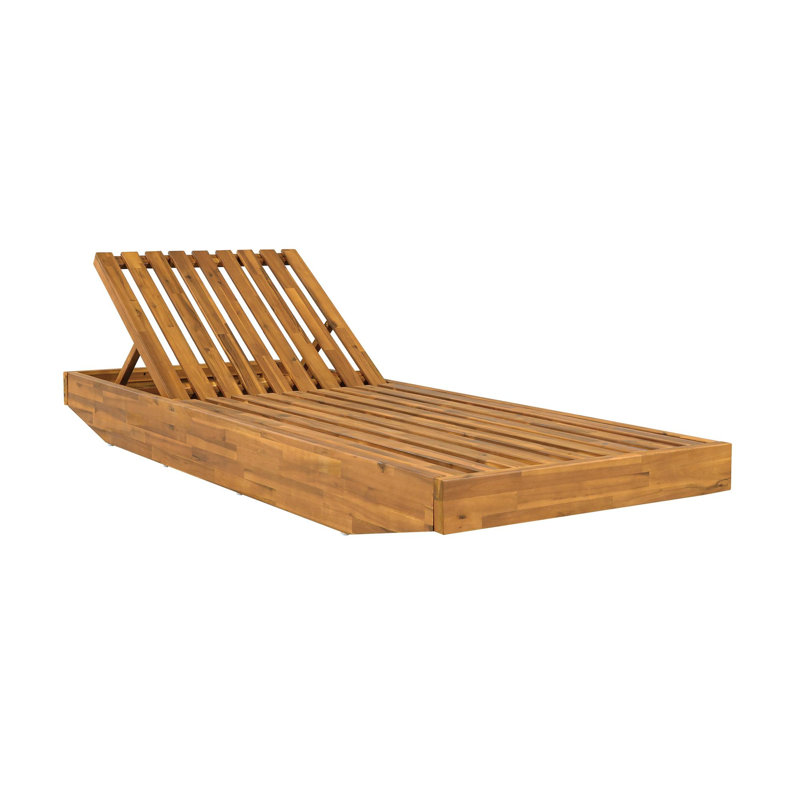 Outdoor Adjustable Backrest Acacia Wood Lounger with Cushion, Cream