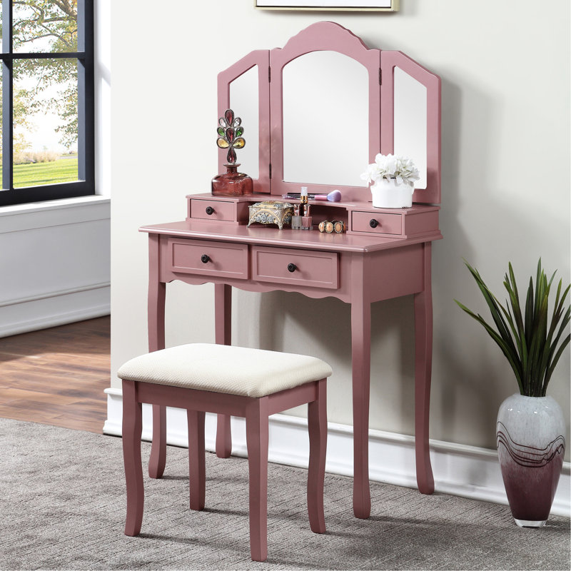 Ensemble coiffeuse et tabouret en bois