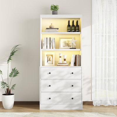 71"H Book Cabinet Storage Bookcase with USB & Type-C Charging Ports and LED Lights