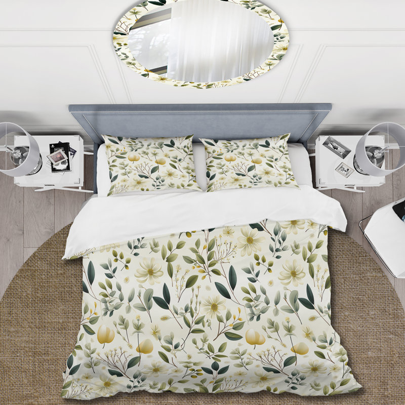 Ensemble de housse de couette Botanical Neutrals Boho, Housse de couette pour grand lit et 2 taies décor